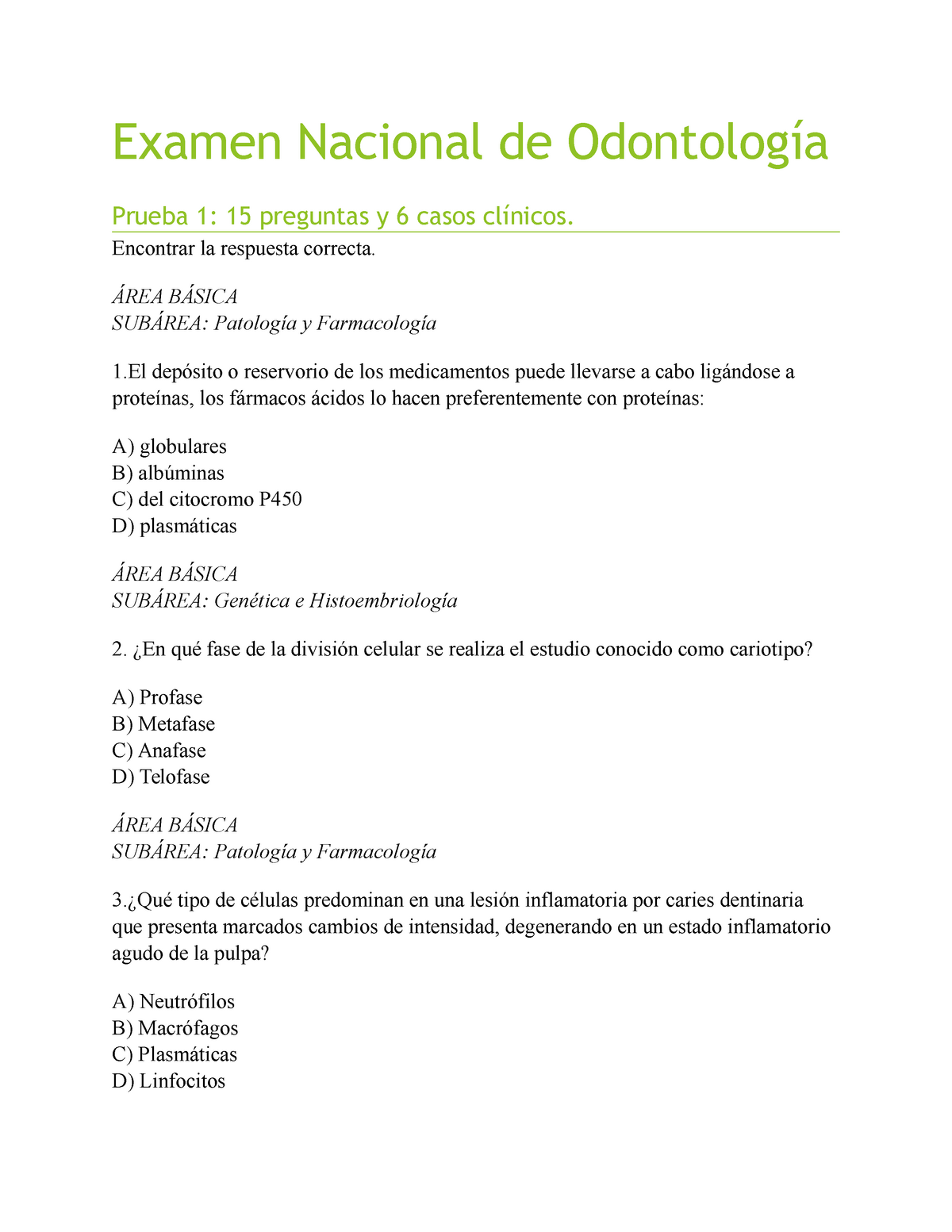 282772657 Examen Nacional De Odontologia Examen Nacional De