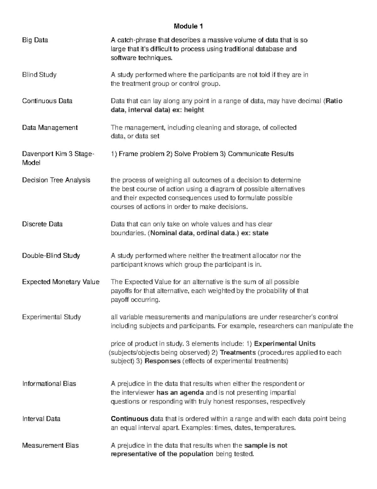 CH vocab Vocab Notes Module 1 Big Data A Catch phrase That