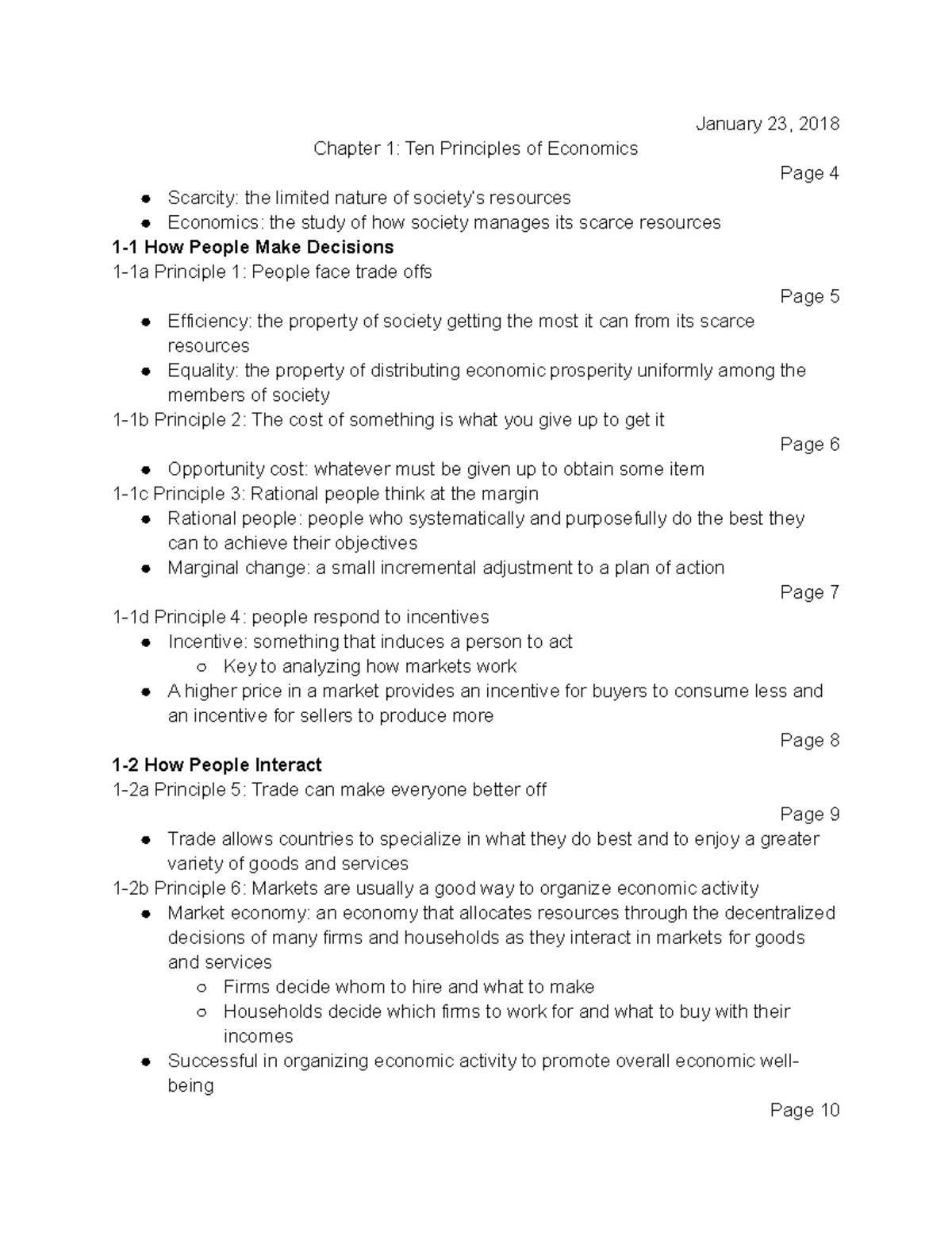 Chapter 1 notes - January 23, 2018 Chapter 1: Ten Principles of ...