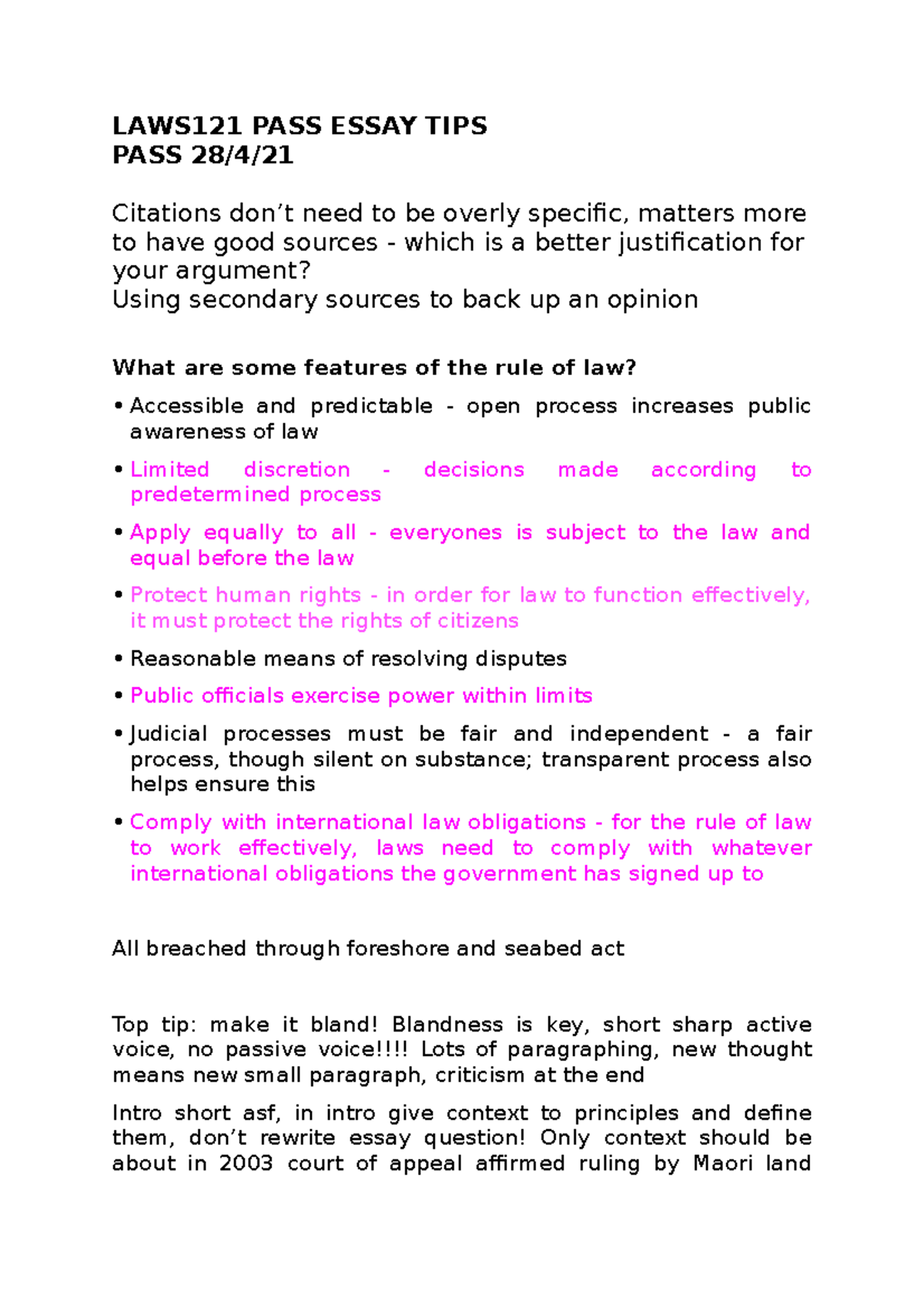 LAWS121 PASS Essay TIPS LAWS121 PASS ESSAY TIPS PASS 28 4 Citations 