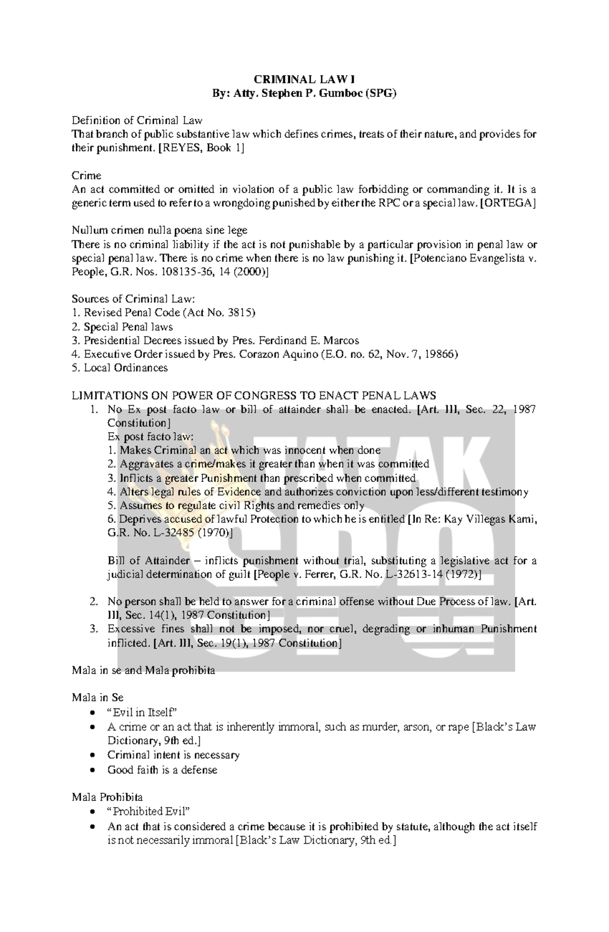 ACLE - Criminal-LAW-1 - crim reviewer - General Education Course - StuDocu