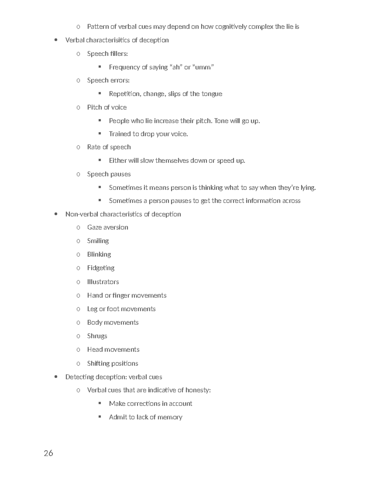 PSYC203 Notes-6 - o Pattern of verbal cues may depend on how ...