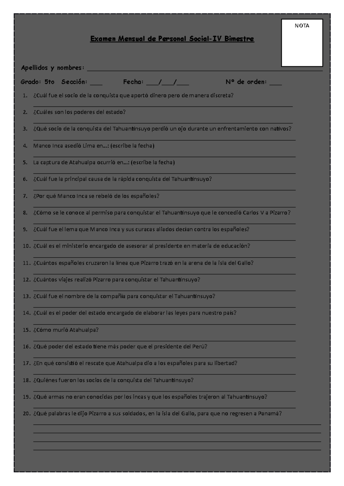 Examen Mensual de Personal Social IV - Examen Mensual de Personal ...