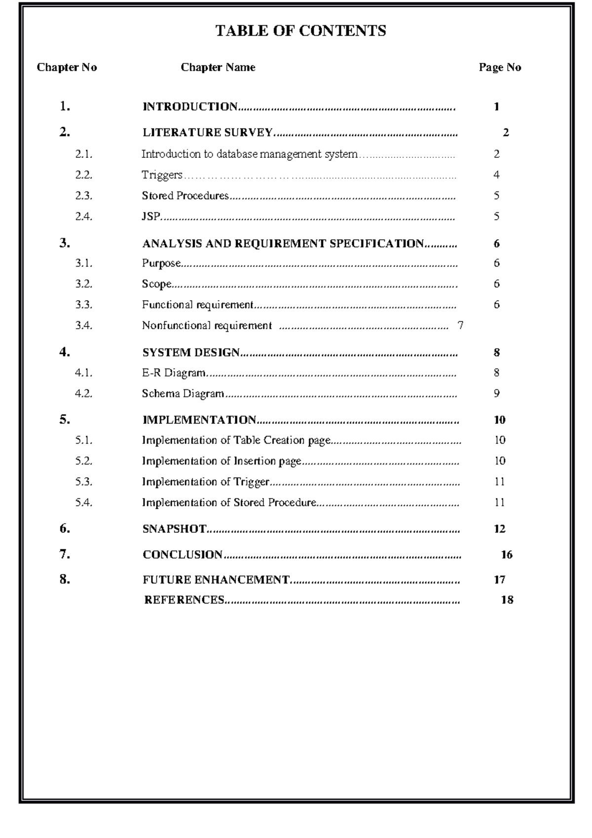 Project Report ON DBMS Project - TABLE OF CONTENTS - Studocu