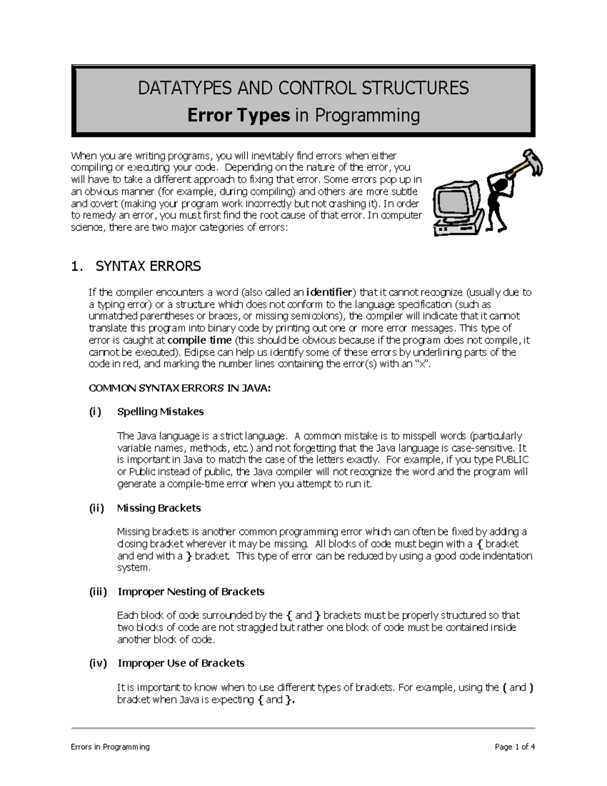 assignment in control structure error