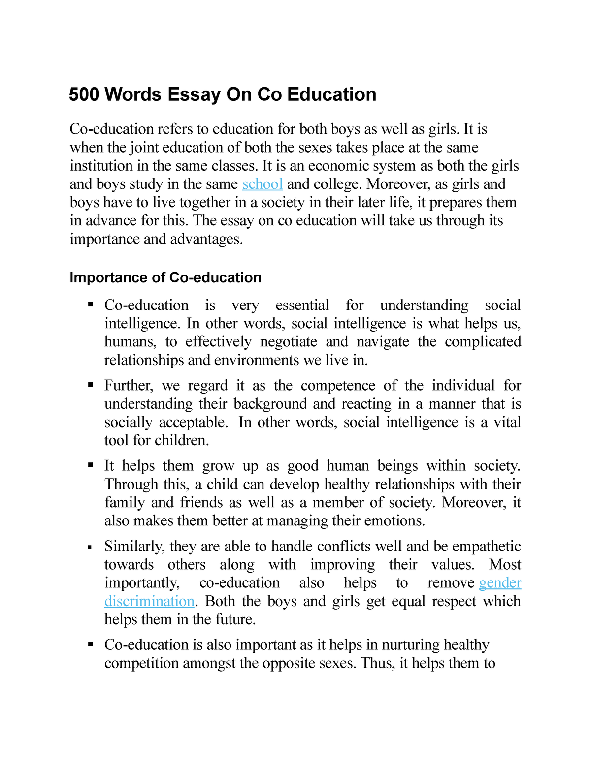 co education essay 500 words