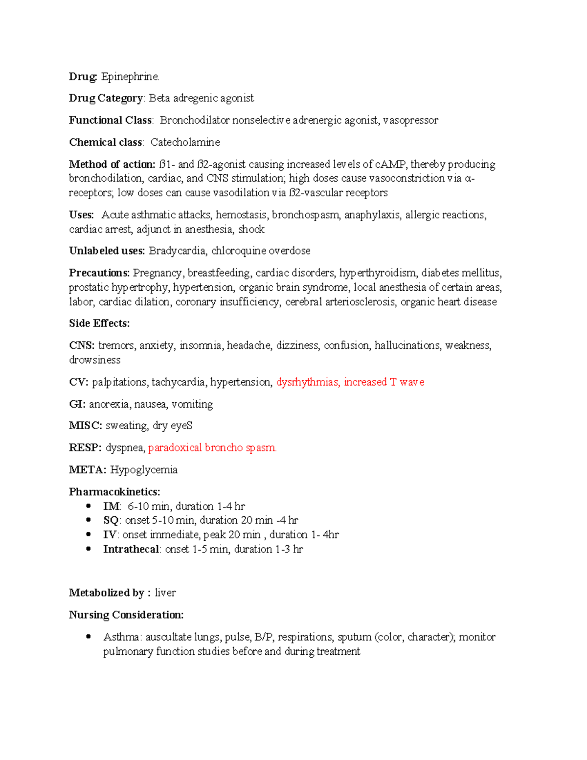 Epinephrine - Drug Category: Beta adregenic agonist Functional Class ...