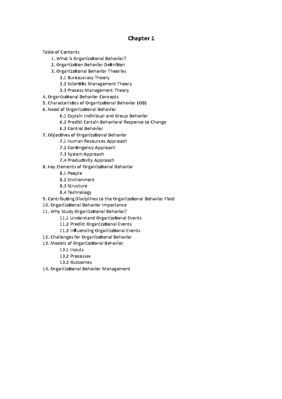 Chapter-1 - Human Behavior In An Organization - Chapter 1 Table Of 