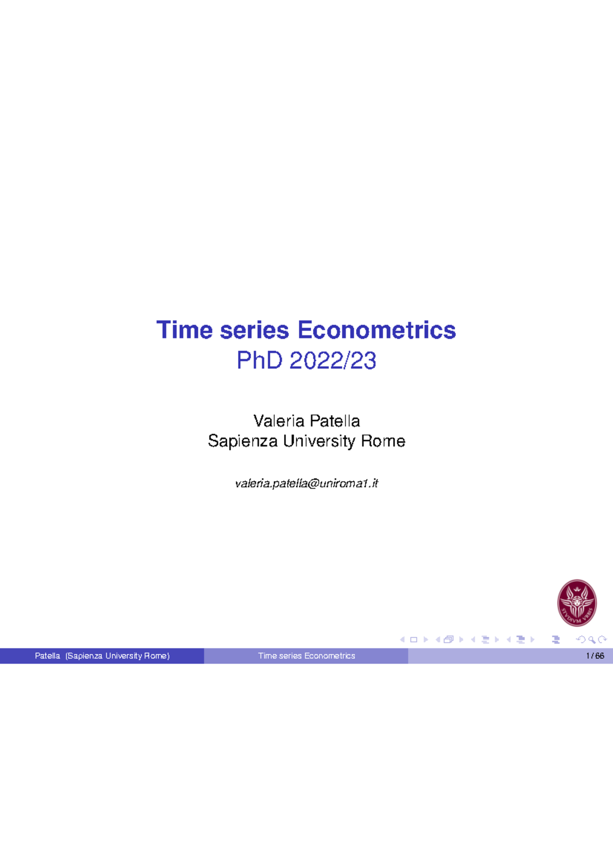 ECMT Ts A - Econometrics PPT - Time Series Econometrics PhD 2022 ...