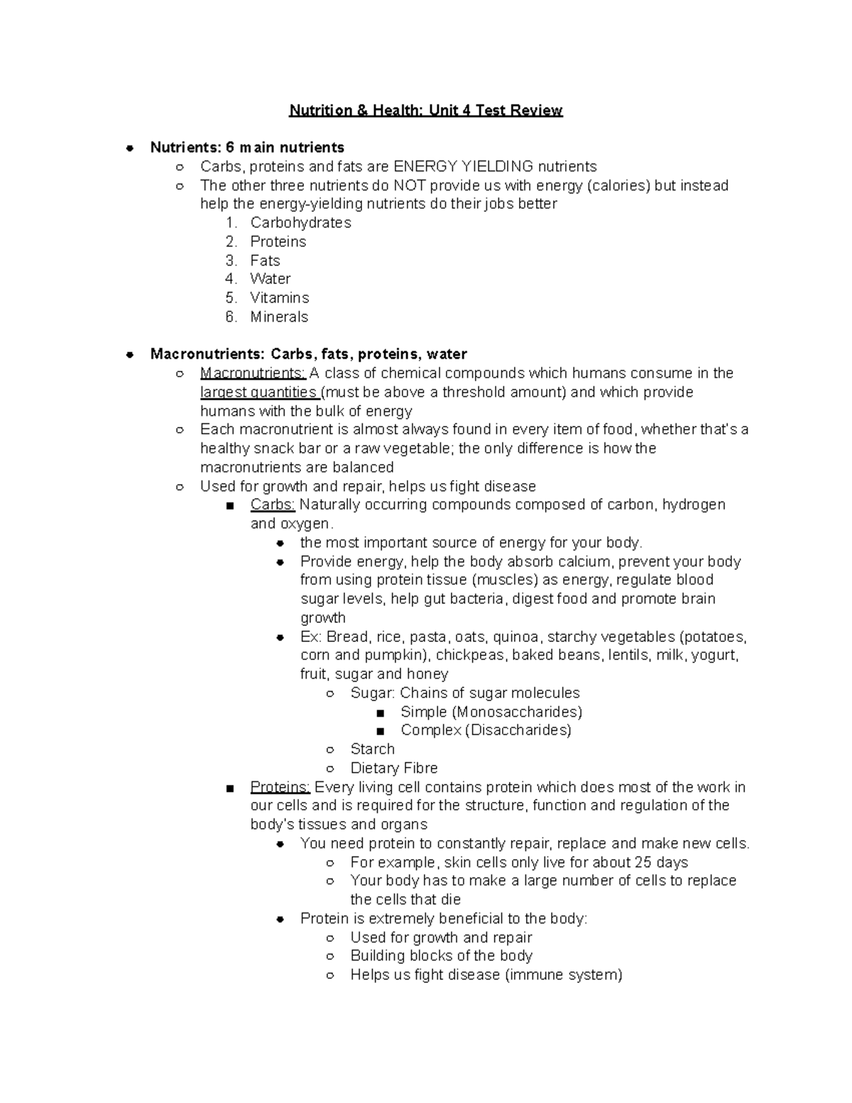 Nutrition and Health Unit 4 Review Nutrition & Health Unit 4 Test