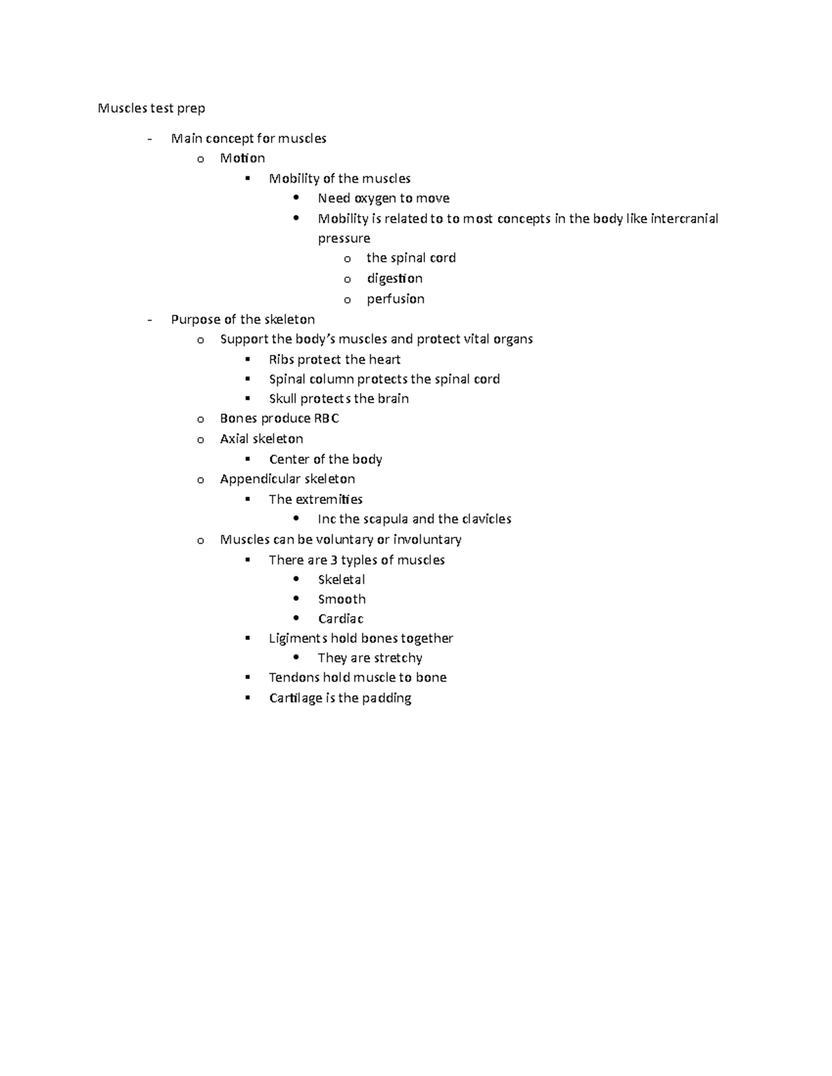 Test prep muscles - Muscles test prep Main concept for muscles o Motion ...