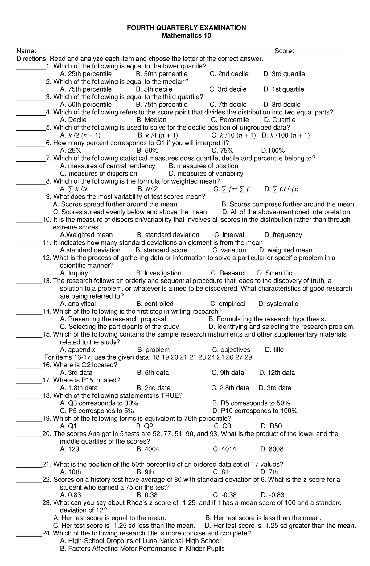 4TH QUARTER EXAM BSEd Basic English DMMMSU Studocu