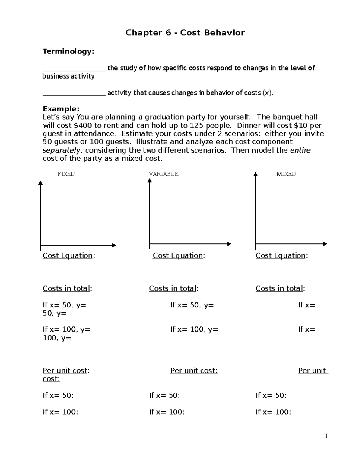 14Cost Behavior - Chapter 6 - Cost Behavior Terminology ...