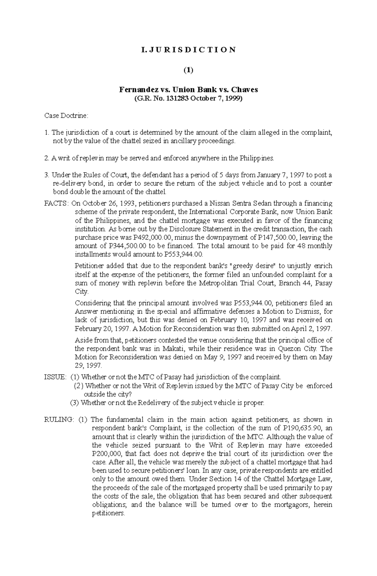 11 Case Digests on Jurisdiction, Final - I. J U R I S D I C T I O N (1 ...