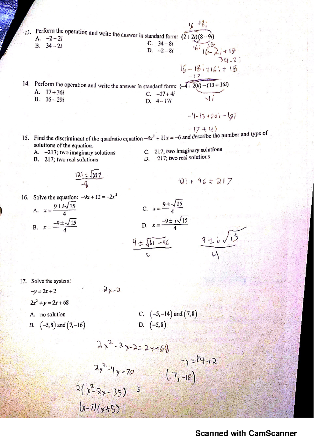 Algebra 2 Notes - MATH 135 - Scanned with CamScanner - Studocu