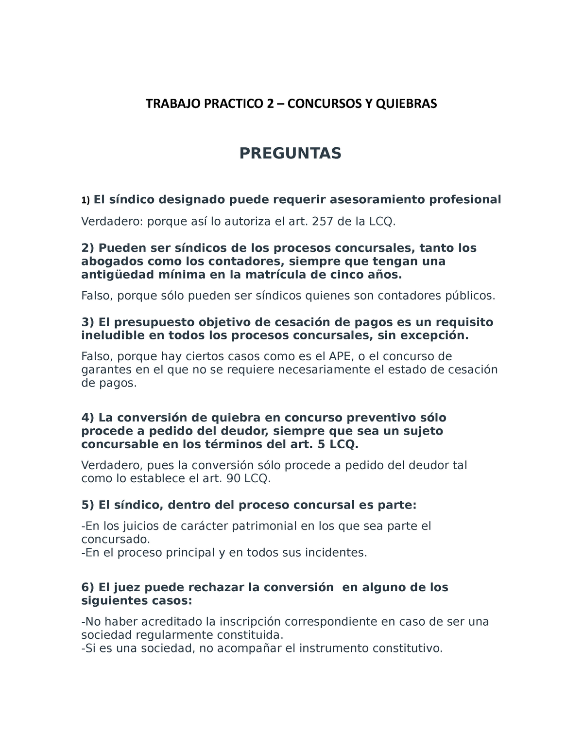 Trabajo Practico 2 100 Concursos Y Quiebras Trabajo Practico 2