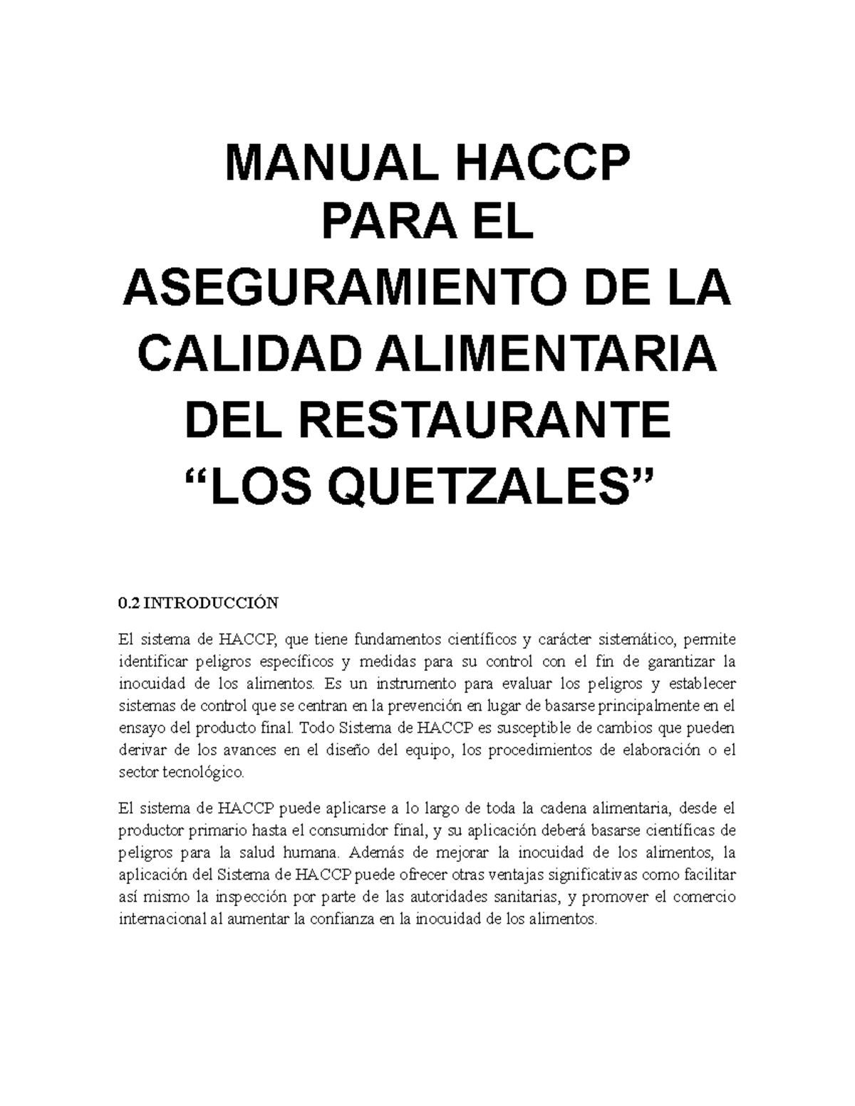 Manual Haccp - MANUAL HACCP PARA EL ASEGURAMIENTO DE LA CALIDAD ...