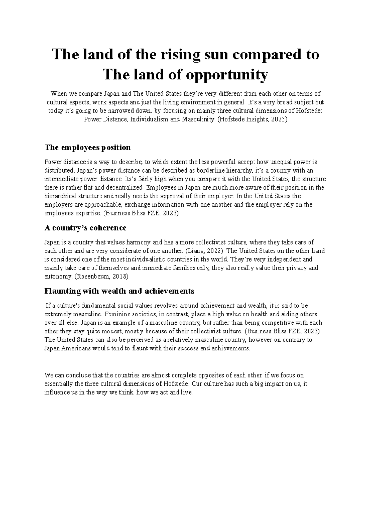 5 paragraph text The land of the rising sun compared to The land of