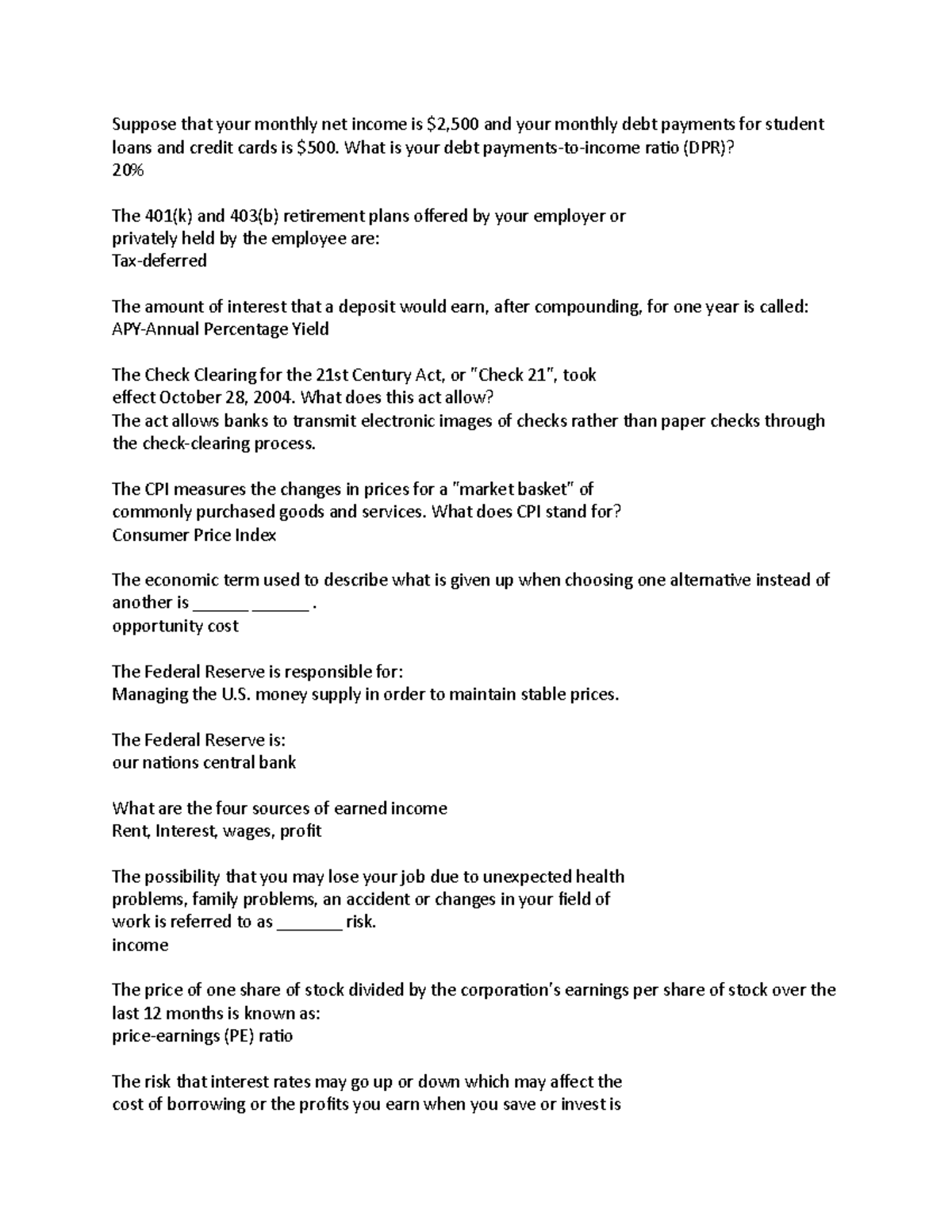 Personal Finance Terms 2 Suppose That Your Monthly Net Income Is