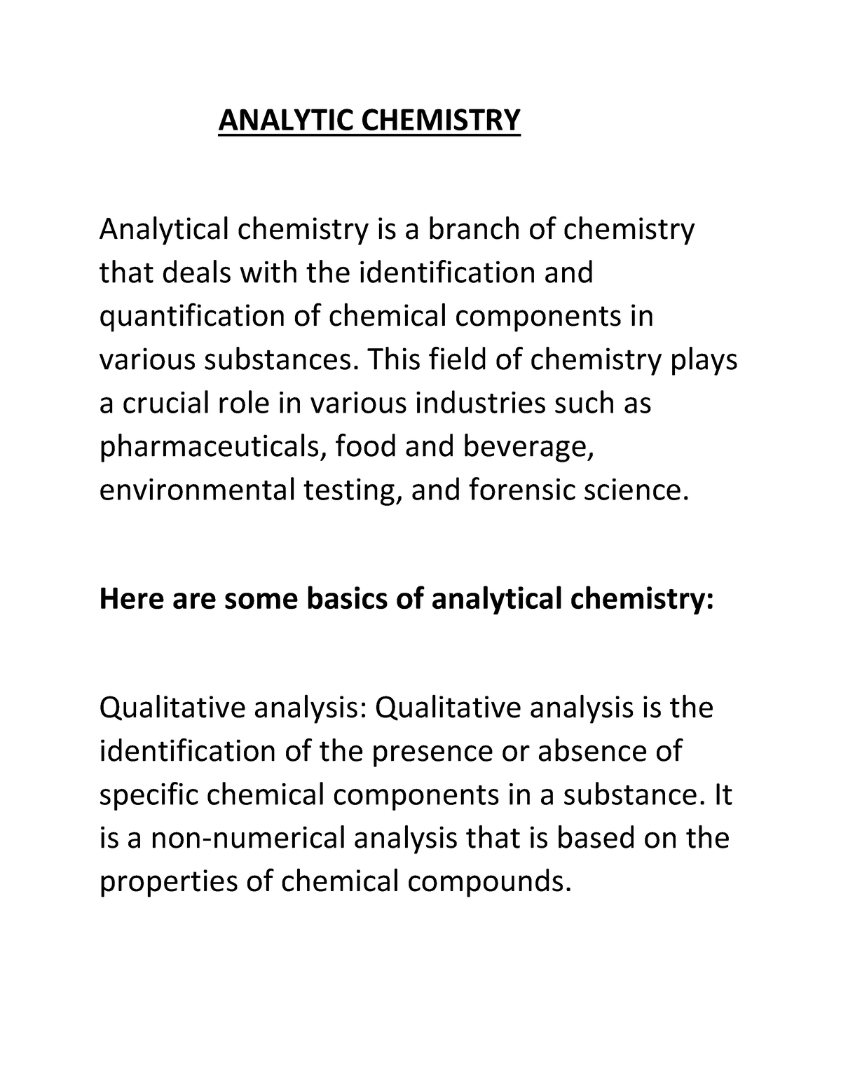 Basic Of Analytic Chemistry Part 1 - ANALYTIC CHEMISTRY Analytical ...