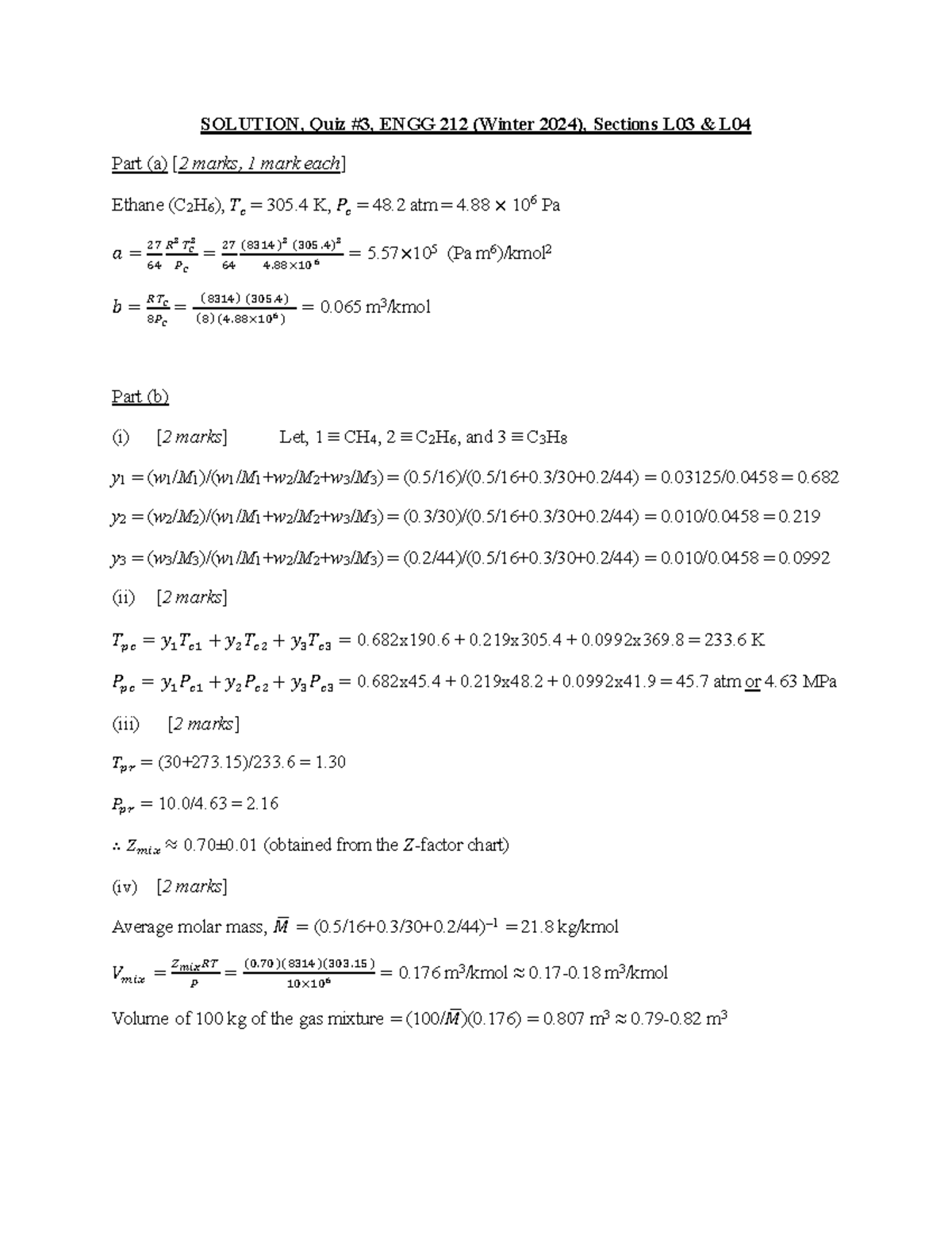 Solution - Quiz3 - SOLUTION, Quiz #3, ENGG 212 (Winter 2024), Sections ...