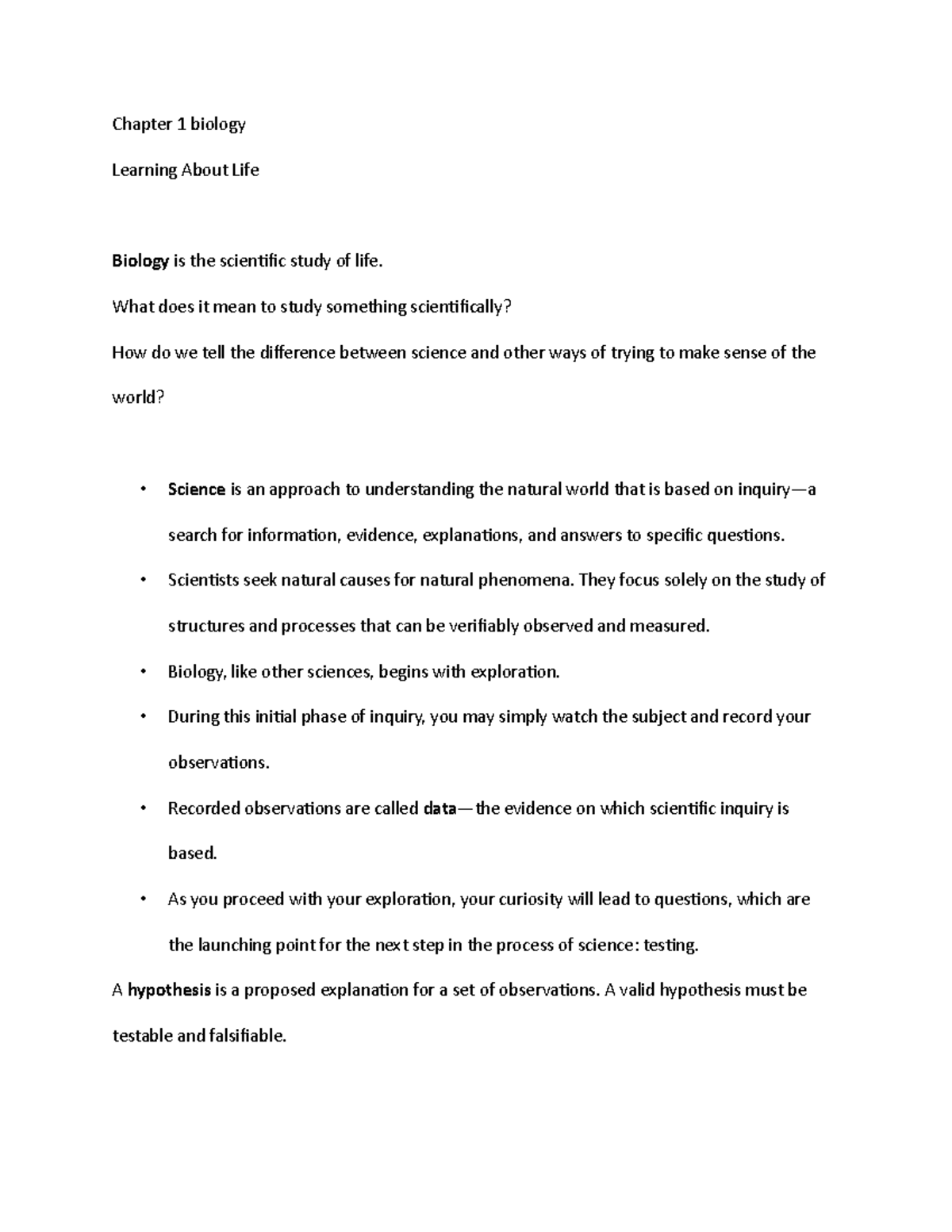 Chapter 1 Biology - Chapter 1 biology Learning About Life Biology is ...