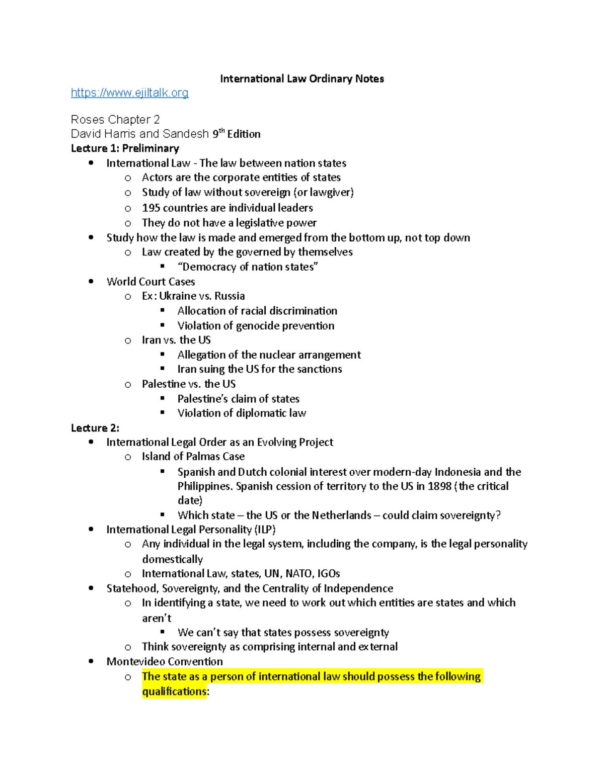 International Law Ordinary Notes - International Law Ordinary Notes ...