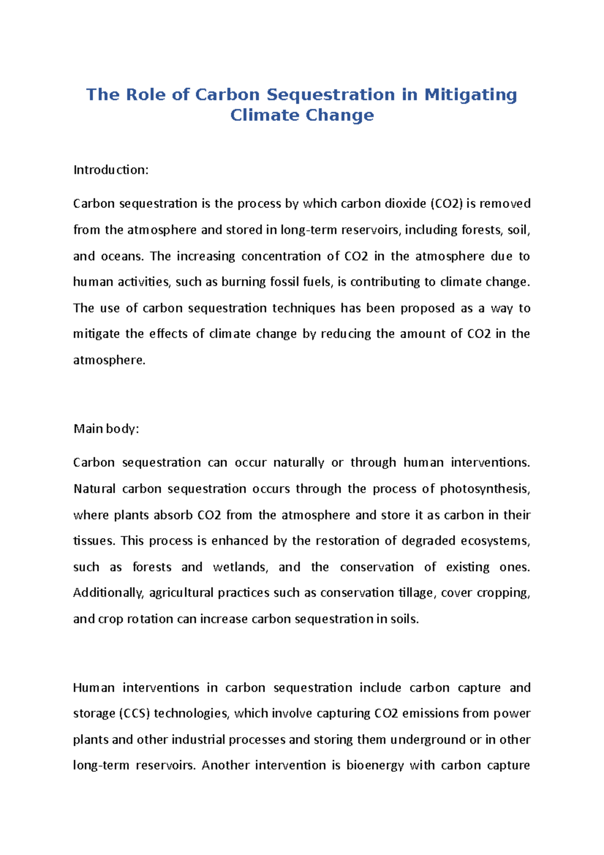 The Role of Carbon Sequestration in Mitigating Climate Change - The ...