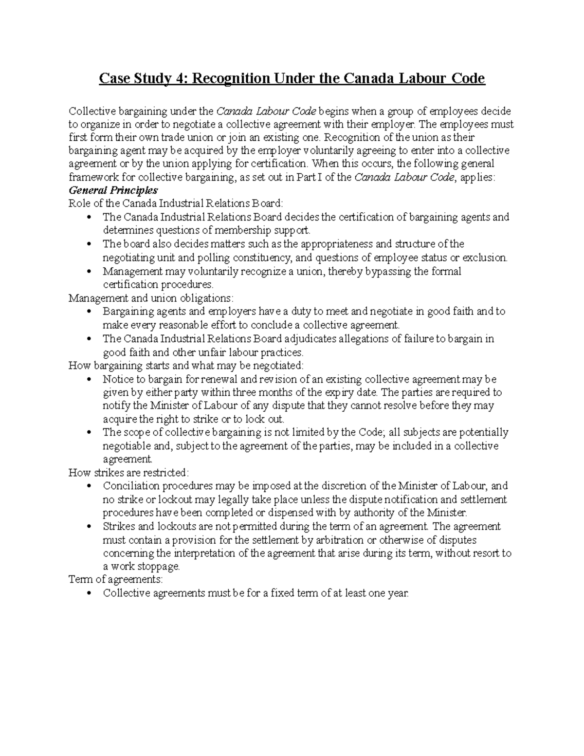 Case Study 4 Textbook chapter 4 labour realtions - HROB 2200 - U of G ...