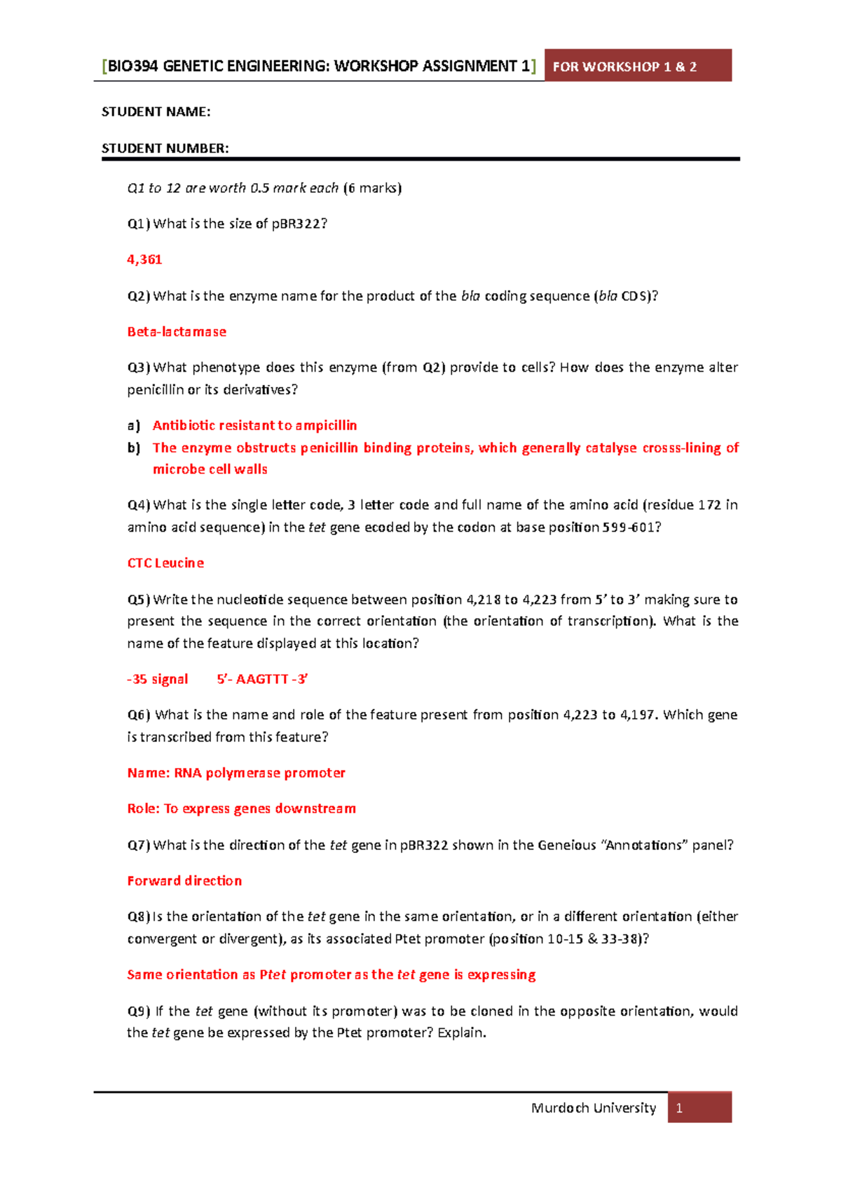 Workshop task 1 & 2 - [BIO394 GENETIC ENGINEERING: WORKSHOP ASSIGNMENT ...