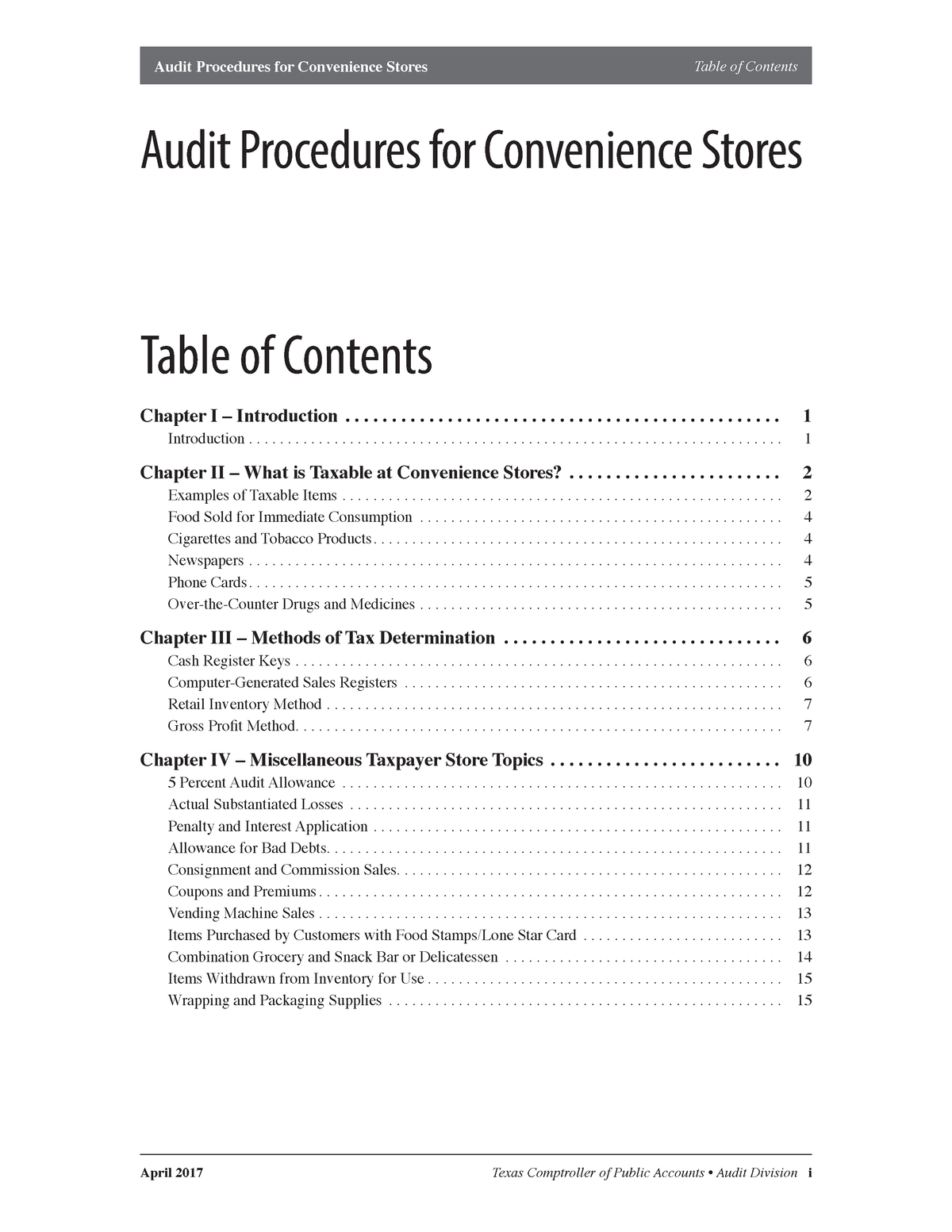 Conveniencemanual Audit plan 2024 April 2017 Texas Comptroller of