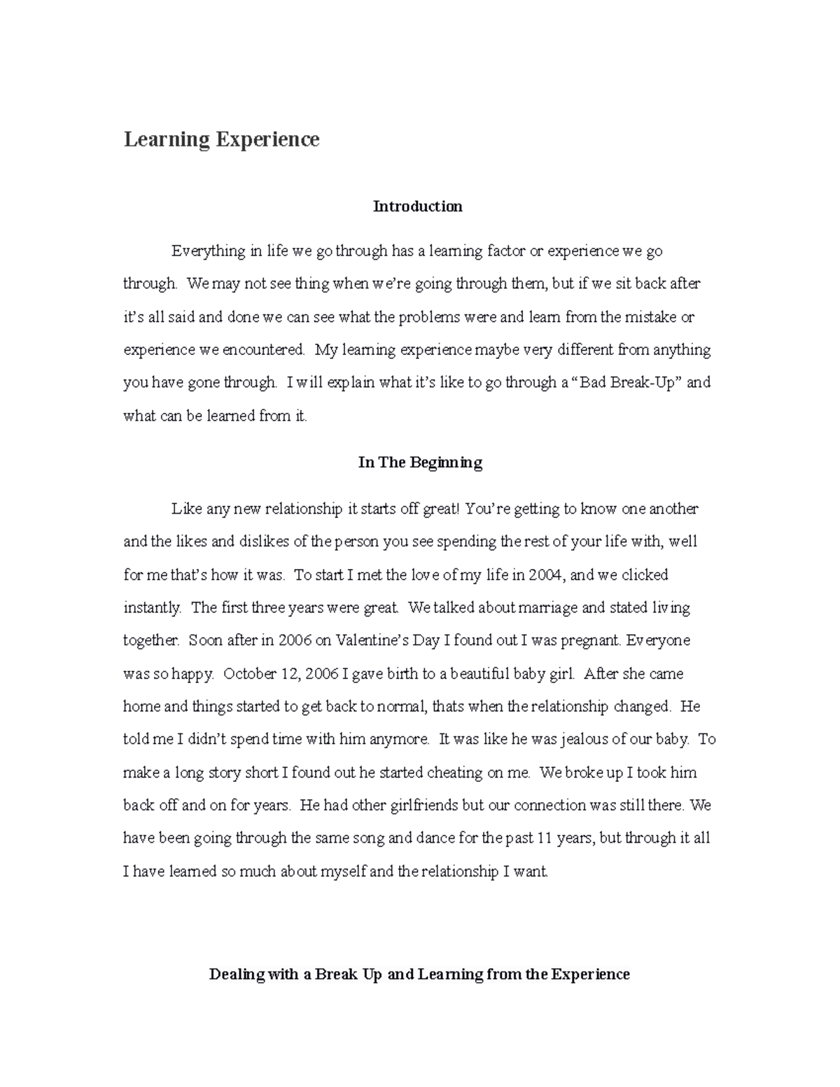 Learning experience paper - Learning Experience Introduction Everything ...