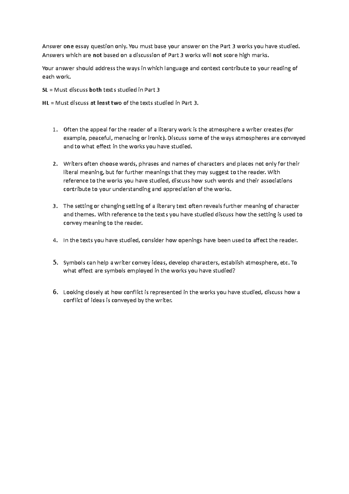 Language and Literature Paper 2 HLSL - Answer one essay question only ...