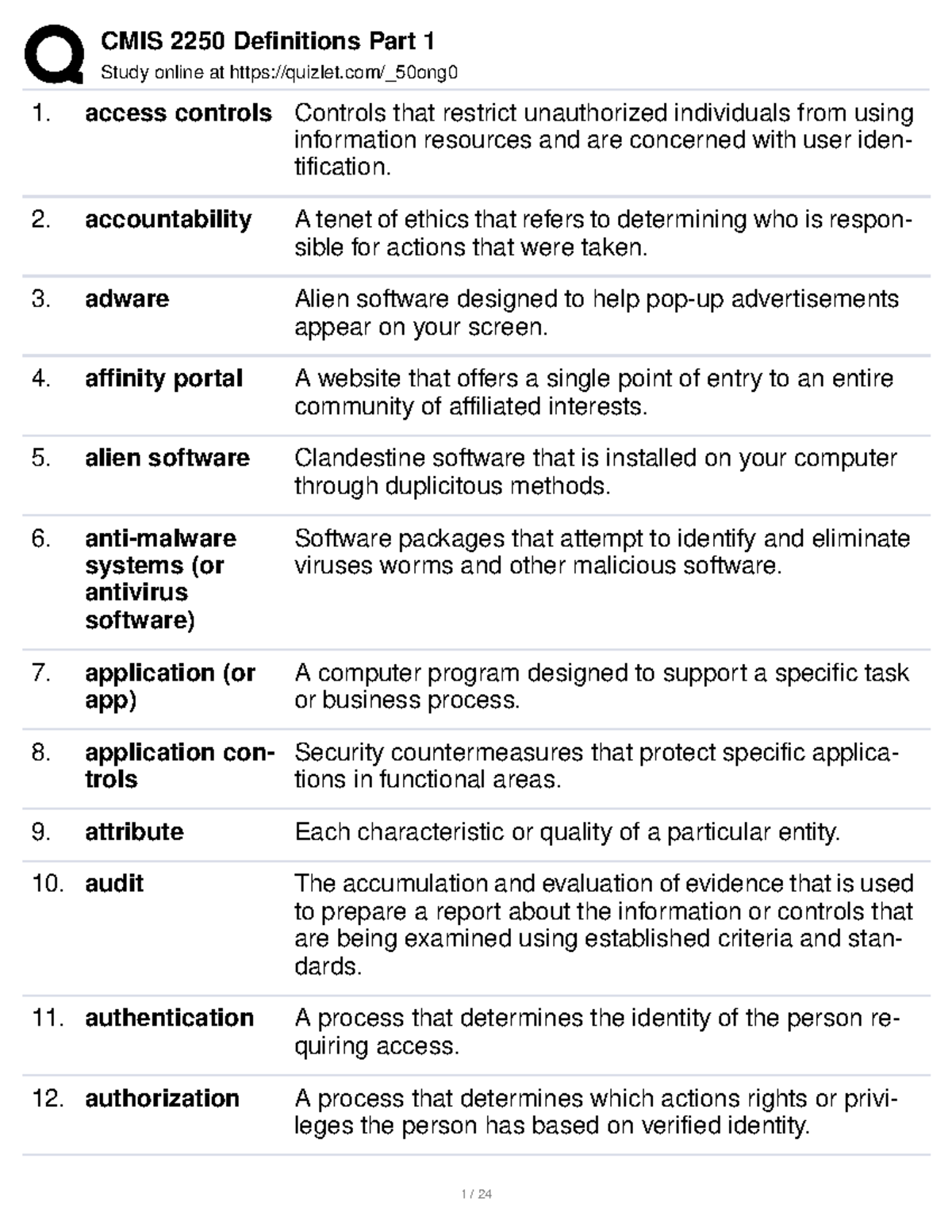 CMIS 2250 quizlet term 1 Study online at quizlet/_50ong access