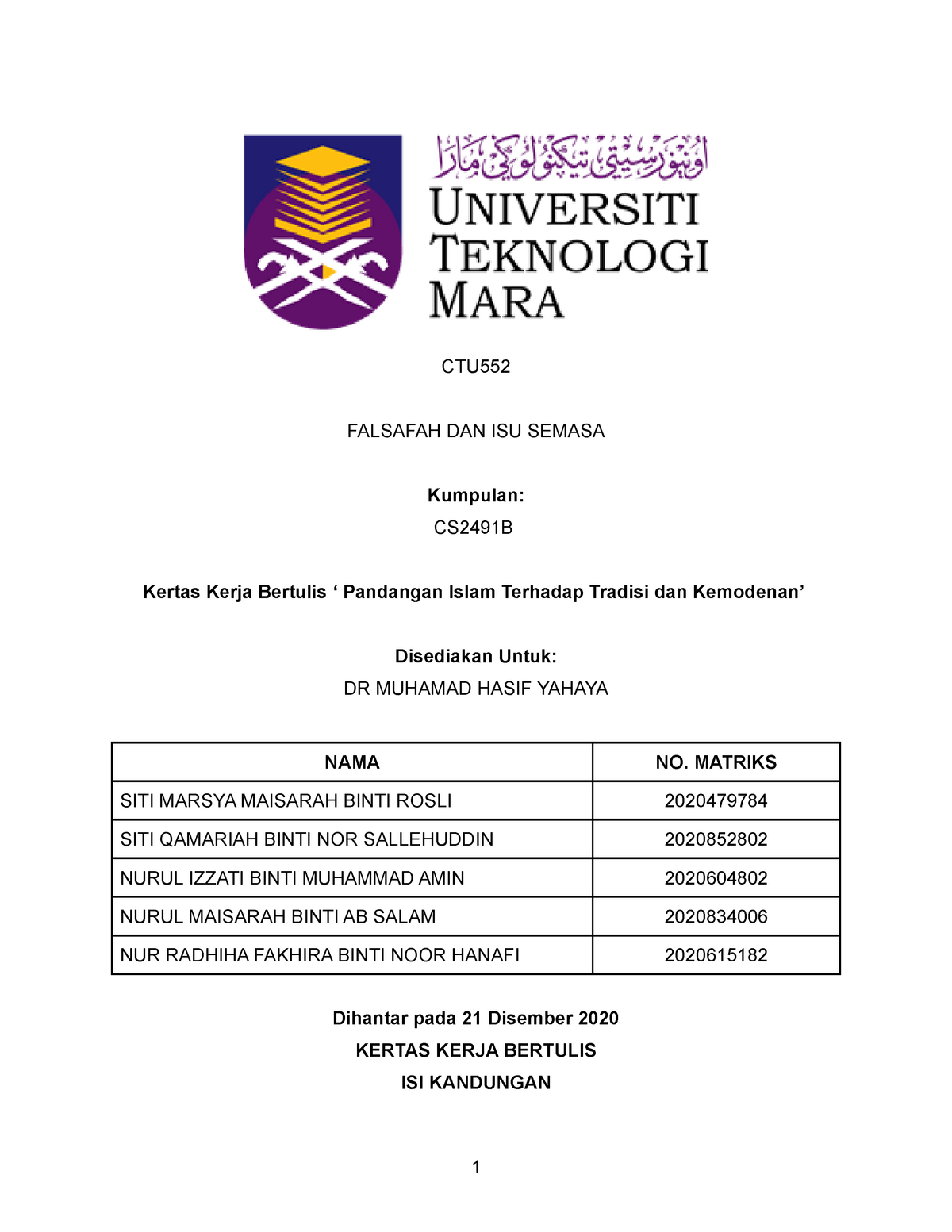 contoh assignment kertas kerja