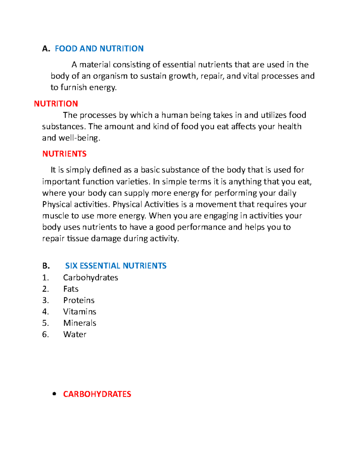 FOOD AND Nutrition - Lecture Notes 4 - A. FOOD AND NUTRITION A Material ...