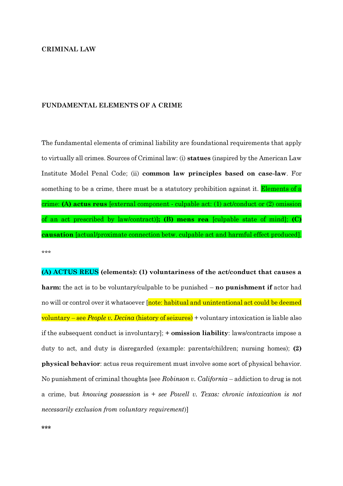 Criminal LAW - Elements Of A Crime - Introduction - Class Notes ...