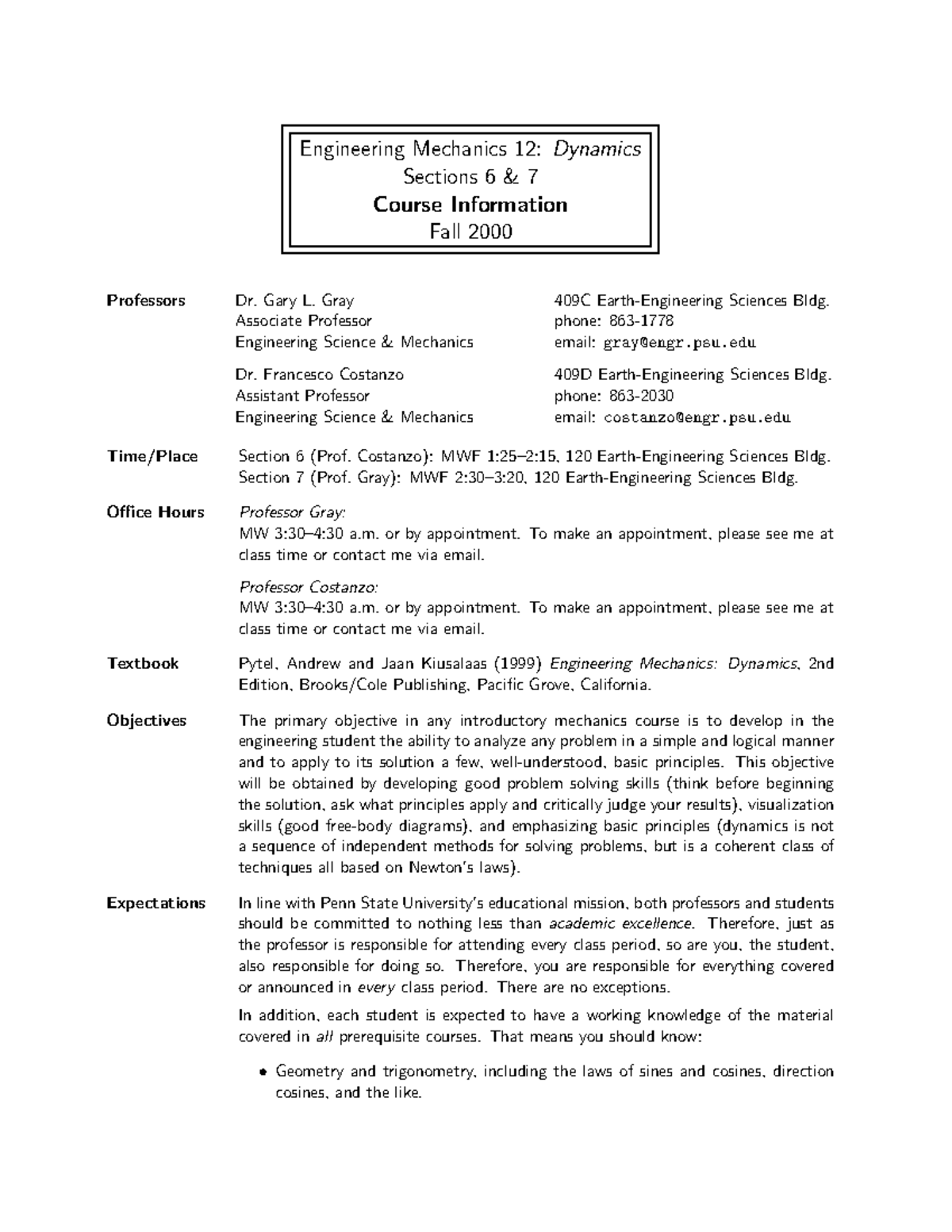 Lecture 1 - Notes - Engineering Mechanics 12: Dynamics Sections 6 & 7 ...