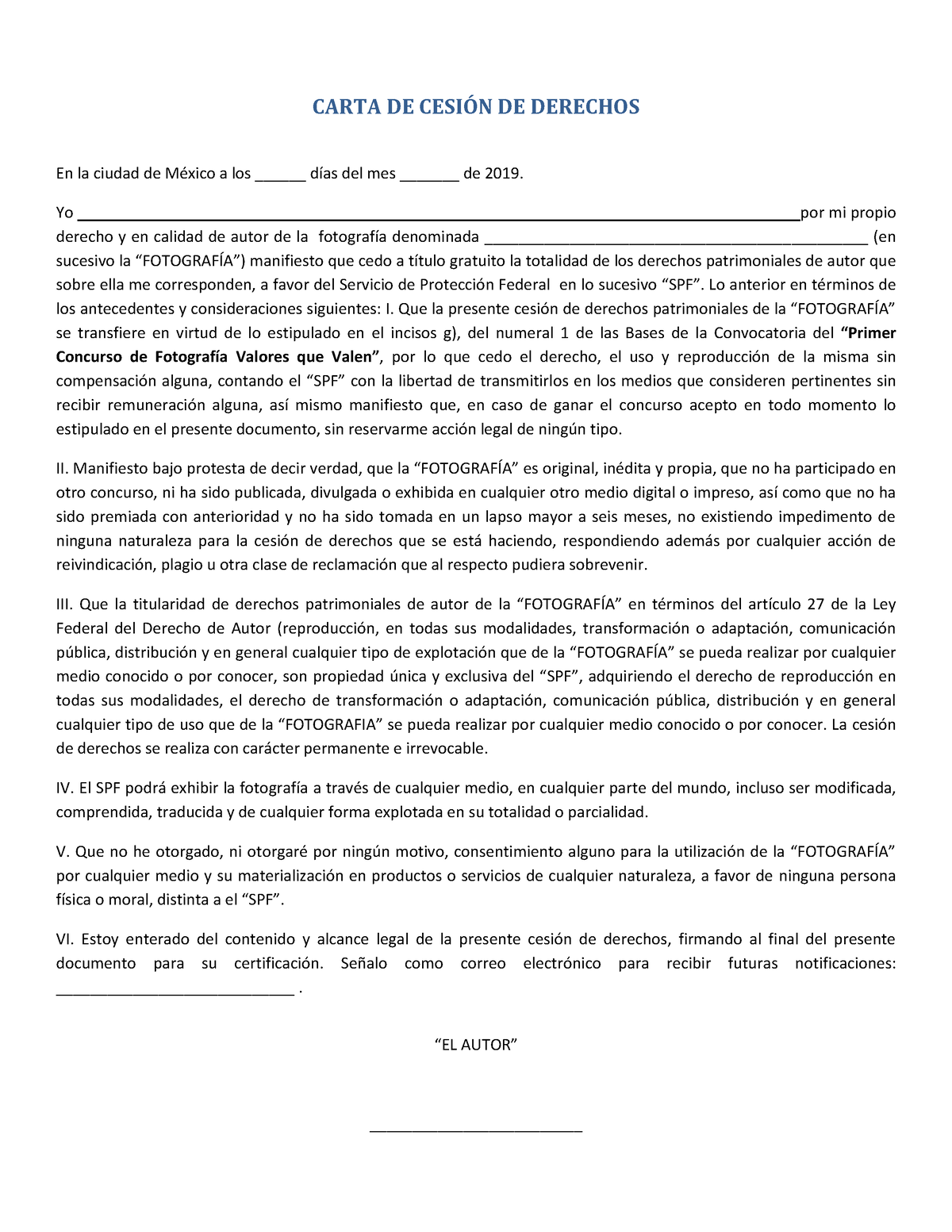 Carta DE CESI N DE Derechos - CARTA DE CESI”N DE DERECHOS En La Ciudad ...