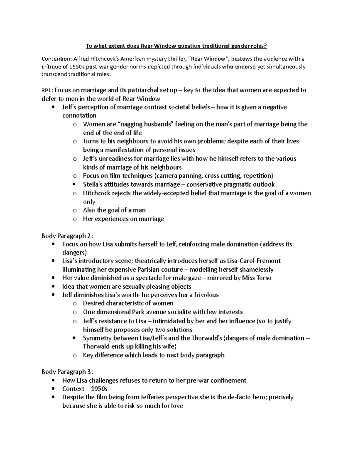 RW gender roles essay Grade 9 To what extent does Rear Window