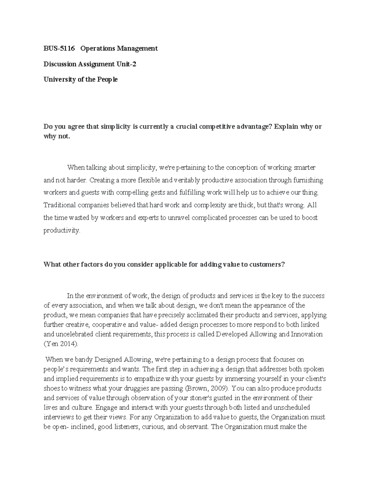 BUS-5116 Discussion Assignment Unit-2 - BUS-5116 Operations Management ...