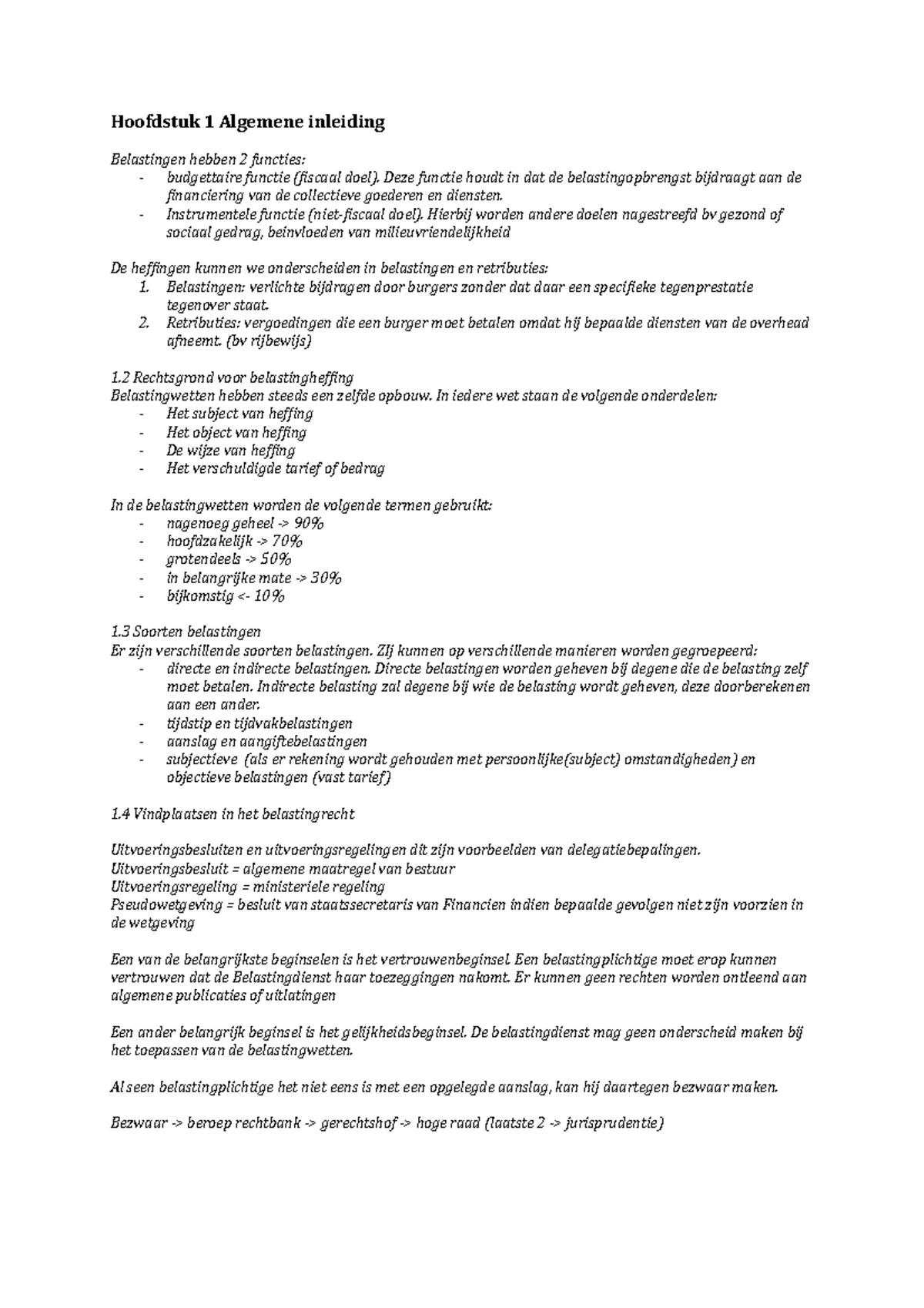 Praktisch Belastingrecht Theorie - Hoofdstuk 1 Algemene Inleiding ...