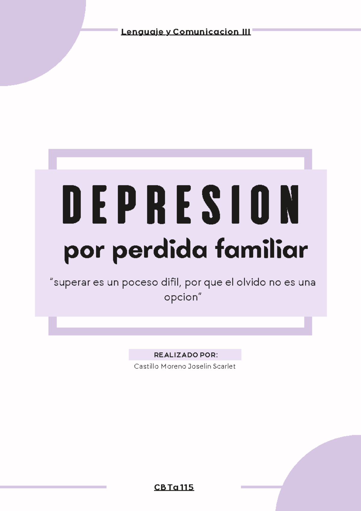 depresion por perida familiar - REALIZADO POR: ####### Castillo Moreno ...