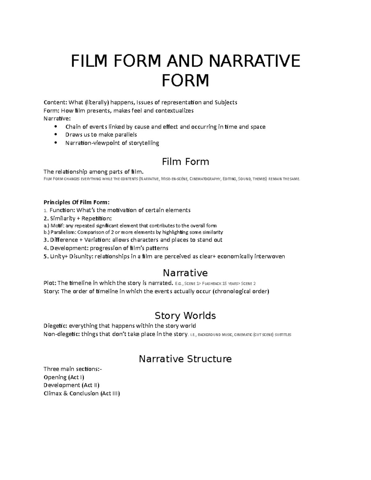 Lecture 1 Film and Narrative form FILM FORM AND NARRATIVE FORM