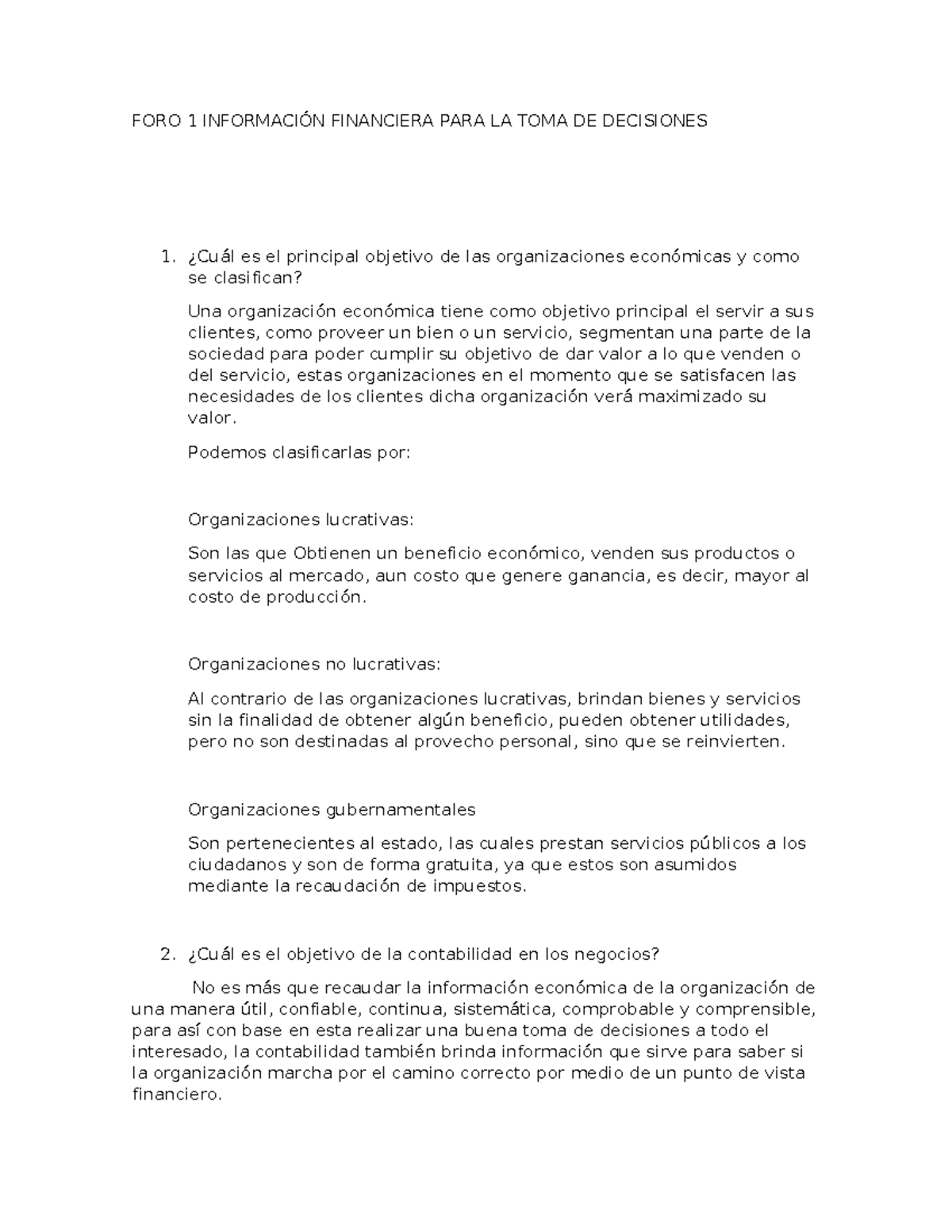 FORO 1 Información Financiera PARA LA TOMA DE Decisiones - FORO 1 ...