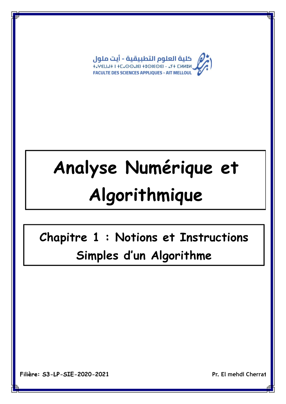 Chapitre 1 Analyse Numérique Et Algorithmique - Filière: S3-LP-SIE-2020 ...