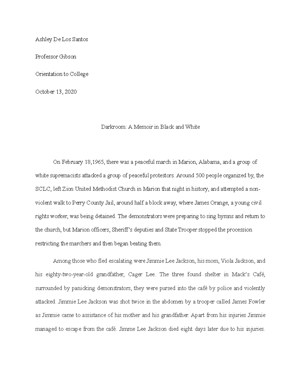 Darkroom A Memoir IN Black AND White Ashley De Los Santos Professor