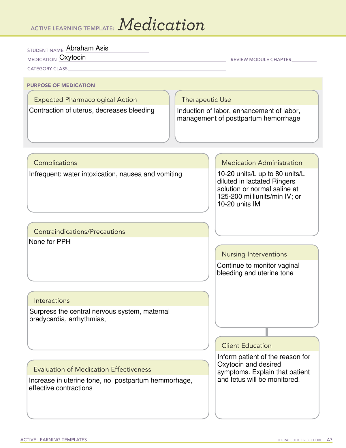 Active Learning Template medication [Oxytocin] - ACTIVE LEARNING ...