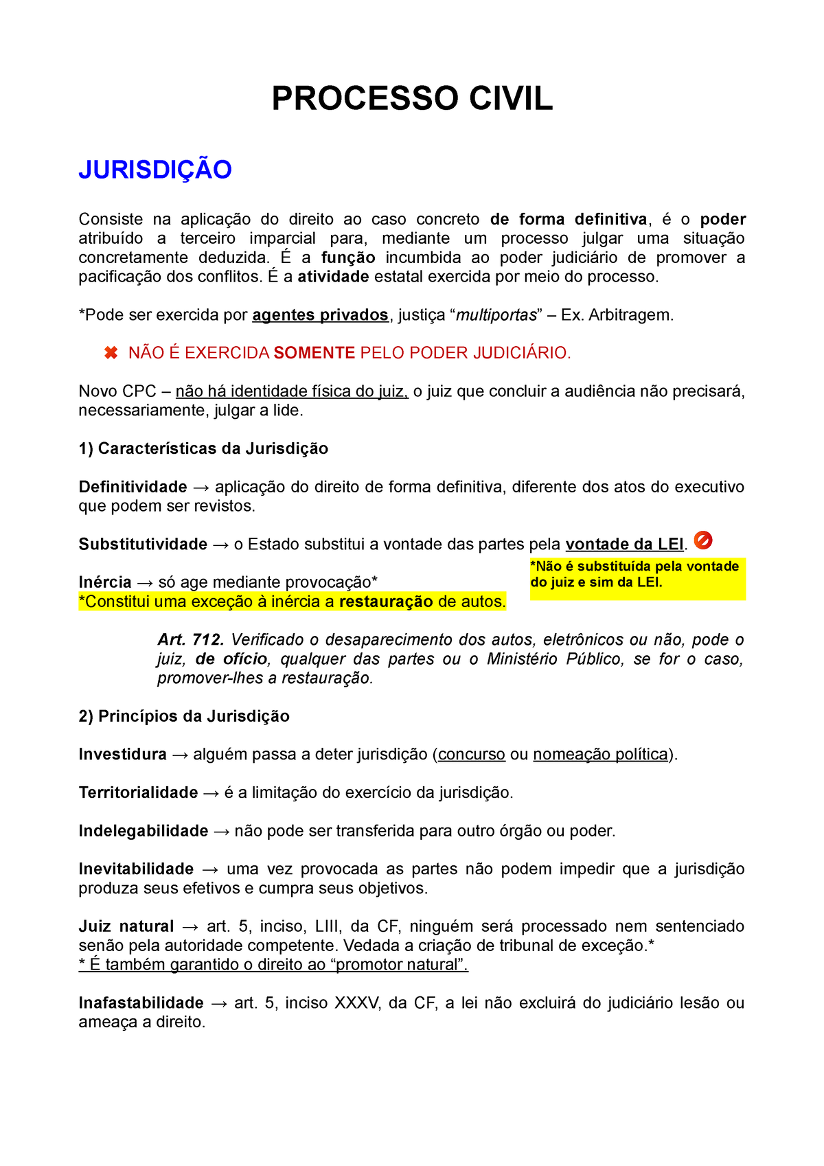 Direito Processual Civil - PROCESSO CIVIL JURISDIÇÃO Consiste Na ...