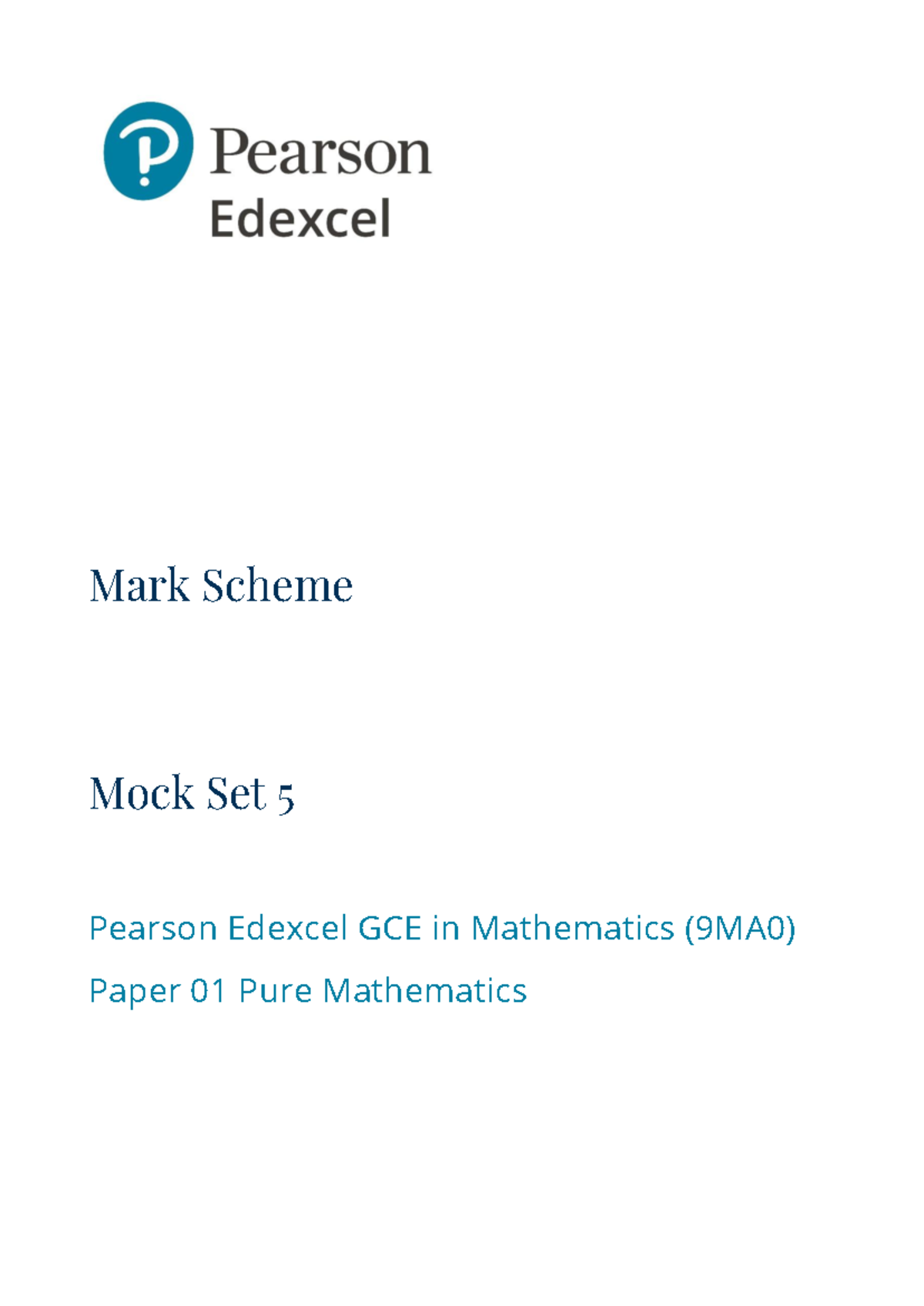 Pure 1 MS - Comp sci - Mark Scheme Mock Set 5 Pearson Edexcel GCE in ...